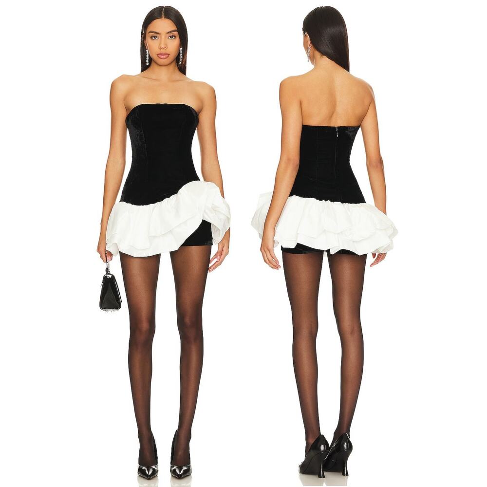 NBD Ella Mini Dress Strapless Ruffle Velvet Party Cocktail Hoco NYE Coquette XS